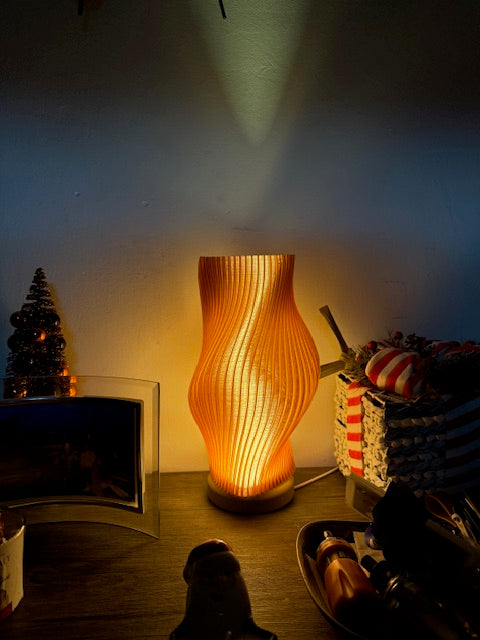 Lámpara De Mesa Decorativa Ondas Orgánicas Luz Cálida 3D Bordó