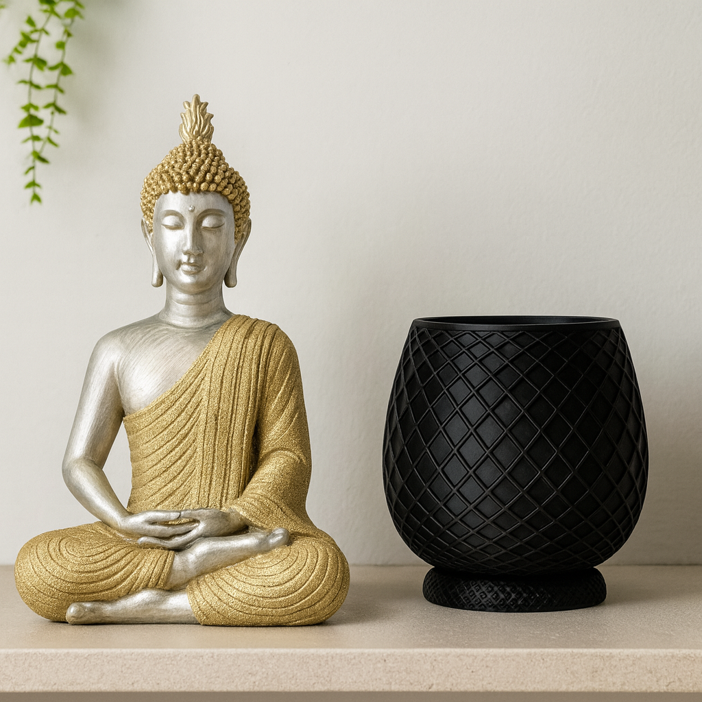 Maceta Decorativa Diamond Noir con Base